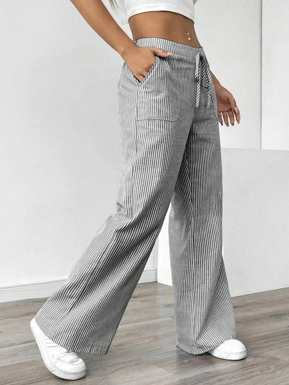 2026 new striped trousers casual and versatile street fashion loose wide leg women