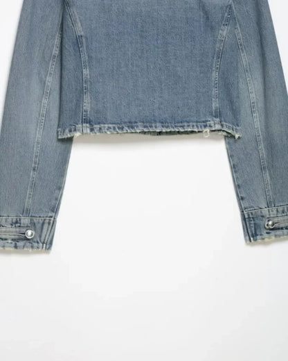 2026 New Women Denim 2 Piece Set Streetwear Button Decorated Stand Collar Cropped Jacket + Low Waist Shorts Y2K Outfi