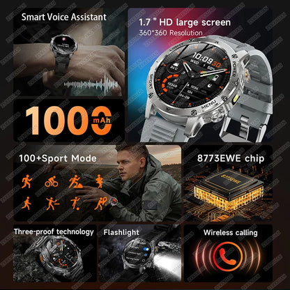2026 Outdoor New 1000mAh Battery T-Rex 3 Military Grade Smart Watch Men IP69K Waterproof GPS HD Bluetooth Call 100+Sports Watch