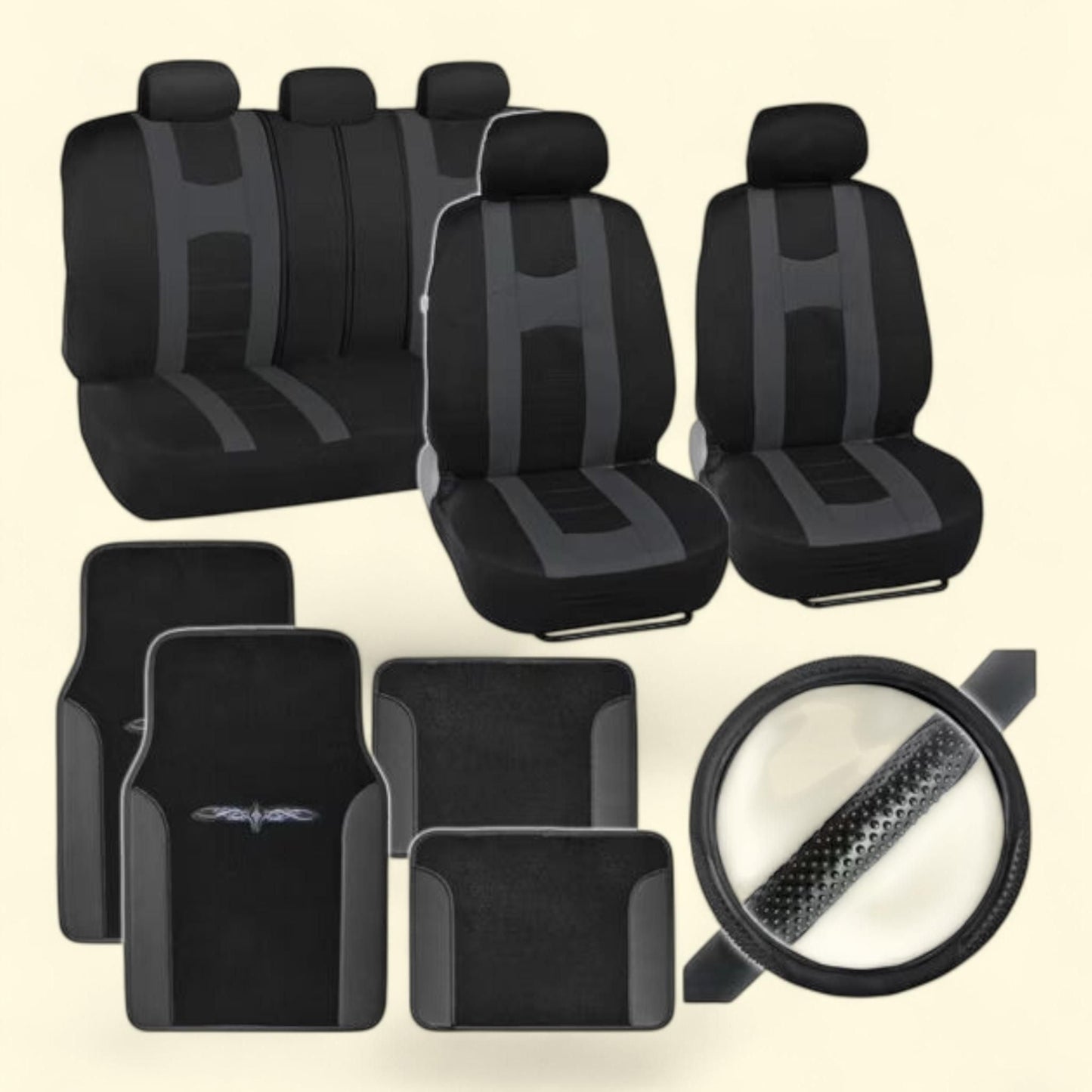 BDK Rome Sport Car Seat Covers, Floor Mats, Steering Wheel Cover Full Set