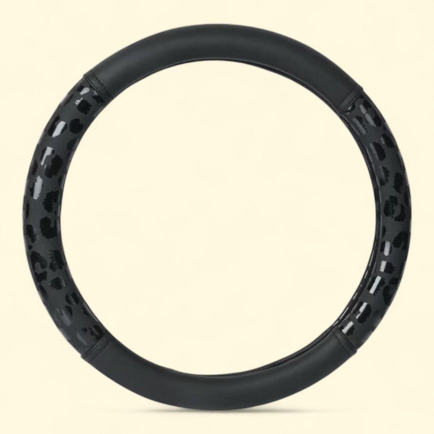 Auto Drive Black Leopard Faux Leather Steering Wheel Cover, Universal Fit for Sedans, SUVs, 1 Set