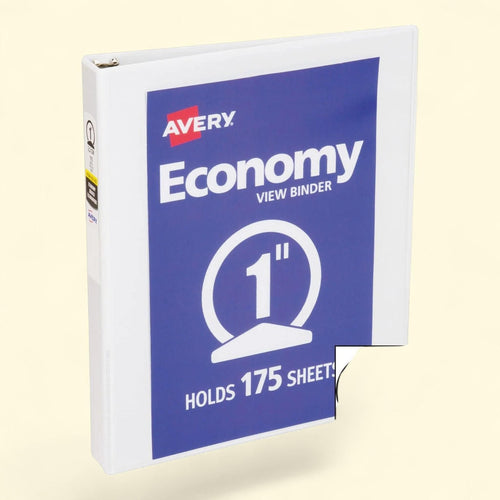 Avery Economy View Binder, 1" Binder Capacity, Letter, 8 1/2" X 11" Sheet Size, 175 Sheet Capacity, Round Ring Fastener(s), 2 Internal Pocket(s), Vinyl-covered Chipboard, White
