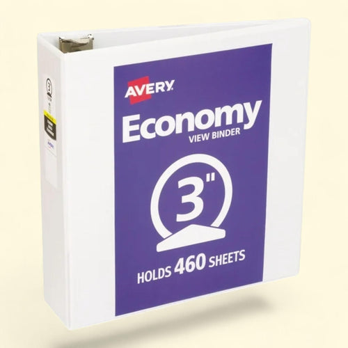 Avery Economy View Binder with Round Rings, 3", White, 11" x 8.5"