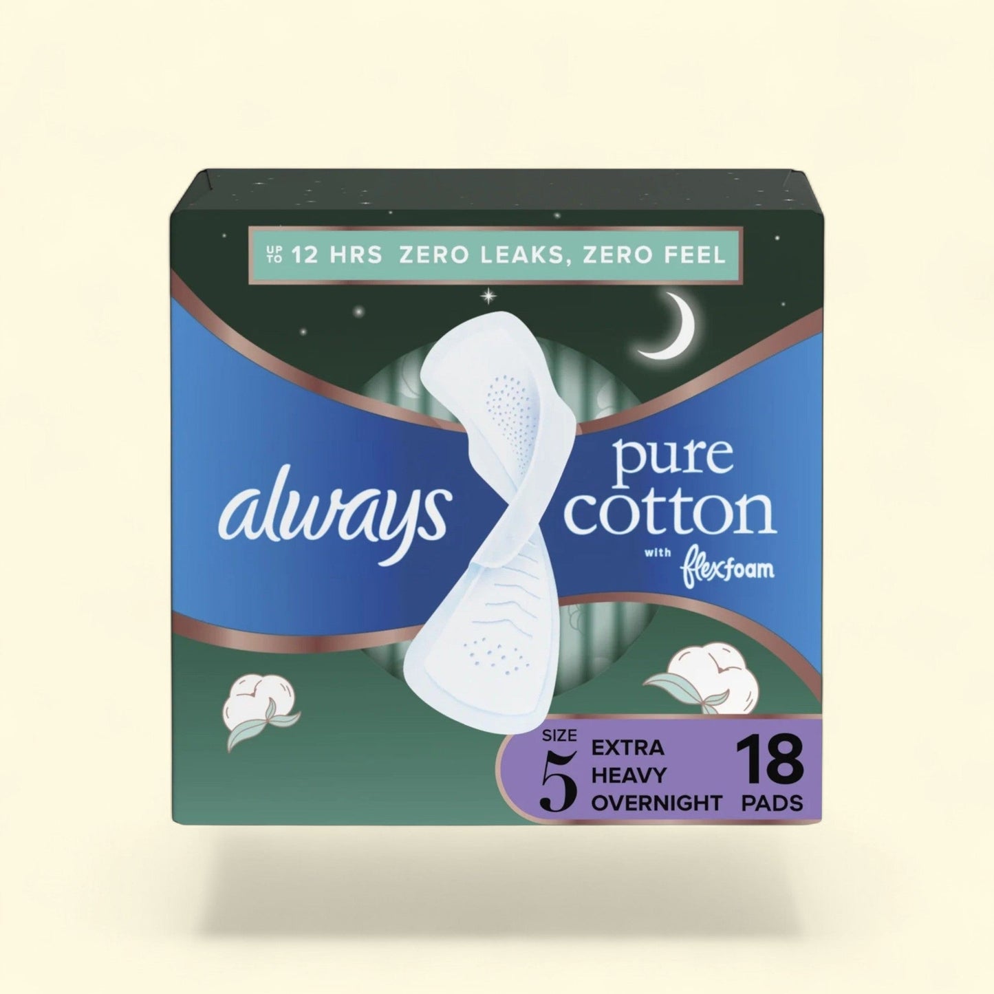 Always Pure Cotton Feminine Pads With Wings, Size 5, 18 Count