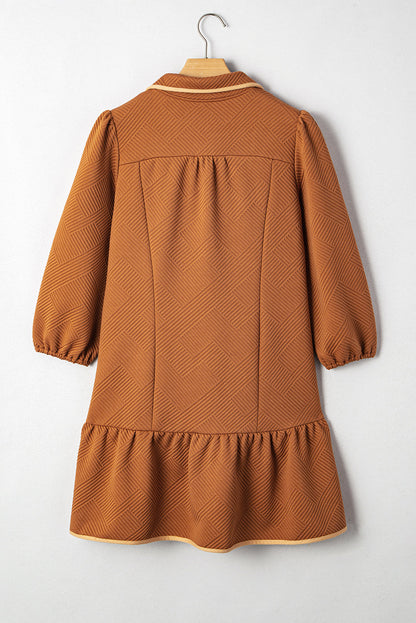 Jungle Green  Quarter Zip Collar Bracelet Sleeve Textured Mini Dress