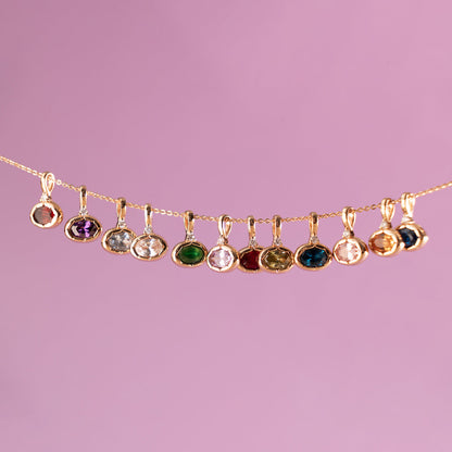 Oval Birthstone Charm Necklace