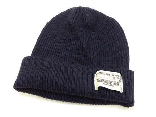 Buzz Rickson Men's U.S. Navy Watch Cap - 100% Wool Military Knit Hat - Made in Japan (BR02243 Navy Blue)