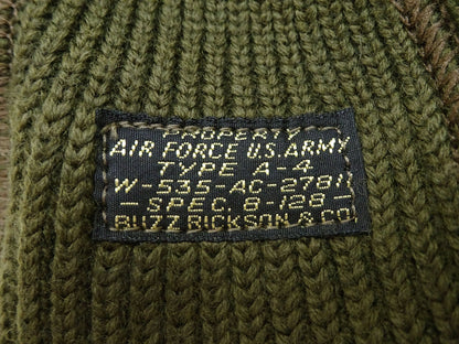 Buzz Rickson Watch Cap Men's Wool Winter Knit Hat USAAF A-4 Mechanics Cap with Stencil BR02756 Olive