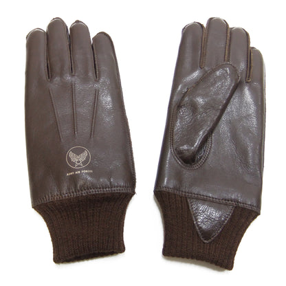 Buzz Rickson Men's Type A-10 Leather Gloves - U.S. Army Air Forces Reproduction - Made in Japan - (BR02835 02 Brown Leather with Brown Ribbed Knit Wrist Cuffs)