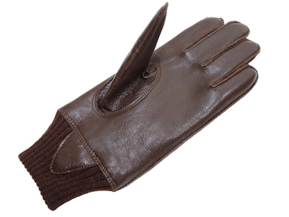 Buzz Rickson Men's Type A-10 Leather Gloves - U.S. Army Air Forces Reproduction - Made in Japan - (BR02835 02 Brown Leather with Brown Ribbed Knit Wrist Cuffs)