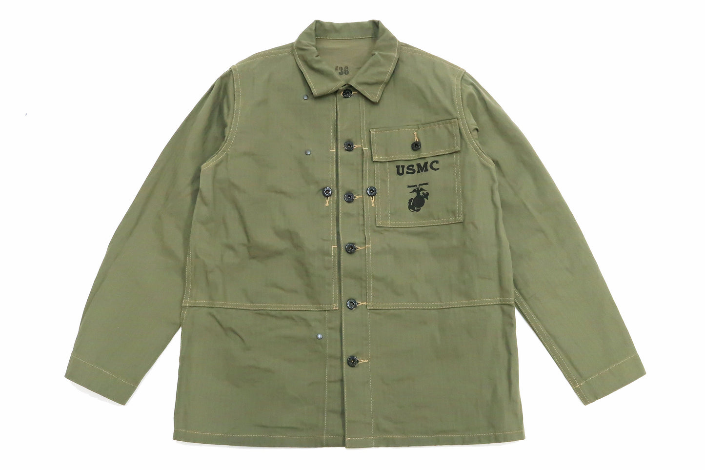 Buzz Rickson Jacket Men's Reproduction of WW2 USMC P44 HBT Utility Jacket P-44 BR15123 Olive