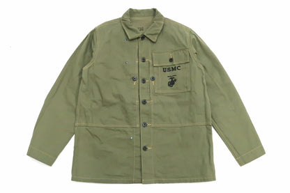 Buzz Rickson Jacket Men's Reproduction of WW2 USMC P44 HBT Utility Jacket P-44 BR15123 Olive