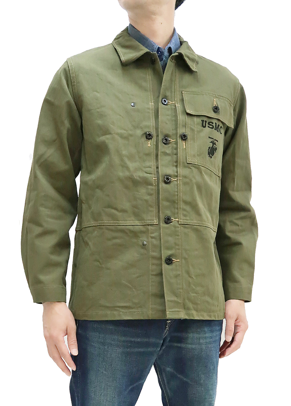 Buzz Rickson Jacket Men's Reproduction of WW2 USMC P44 HBT Utility Jacket P-44 BR15123 Olive