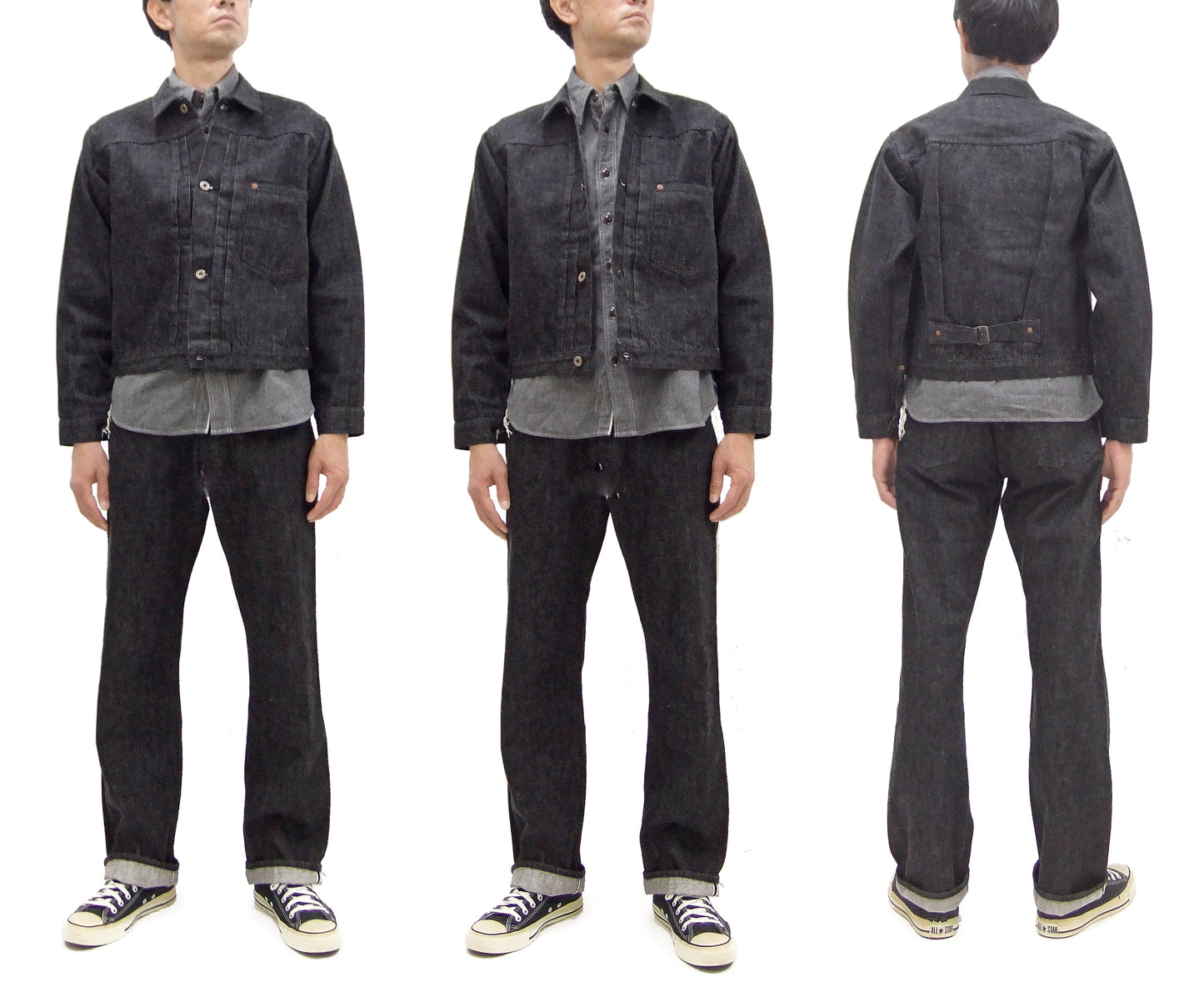 Buzz Rickson Black Denim Jacket BR16042 Men's William Gibson Collection WWII Style 13.6 oz. Black Denim Jeans Jacket 411A One-Wash