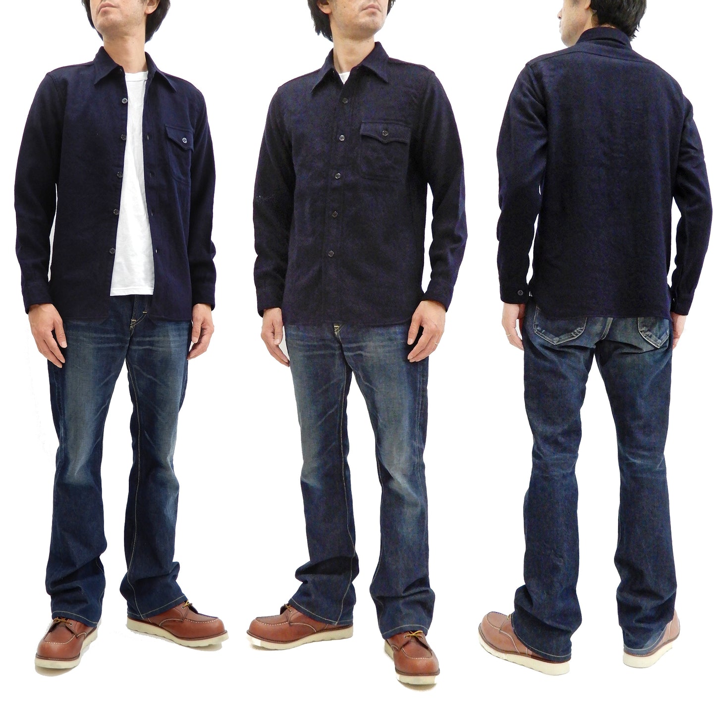 Buzz Rickson US Navy CPO Shirt Mens Plain Long Sleeve Wool-Flannel Shirt BR24961 Navy-Blue