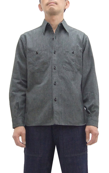 Buzz Rickson Cotton Covert Work Shirt - Men's Casual Vintage-Style Long Sleeve Button Up Shirt BR26082 119 Heathered-Black
