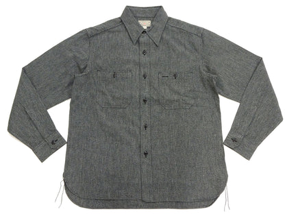 Buzz Rickson Cotton Covert Work Shirt - Men's Casual Vintage-Style Long Sleeve Button Up Shirt BR26082 119 Heathered-Black