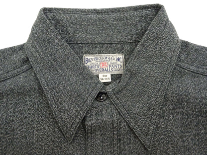 Buzz Rickson Cotton Covert Work Shirt - Men's Casual Vintage-Style Long Sleeve Button Up Shirt BR26082 119 Heathered-Black