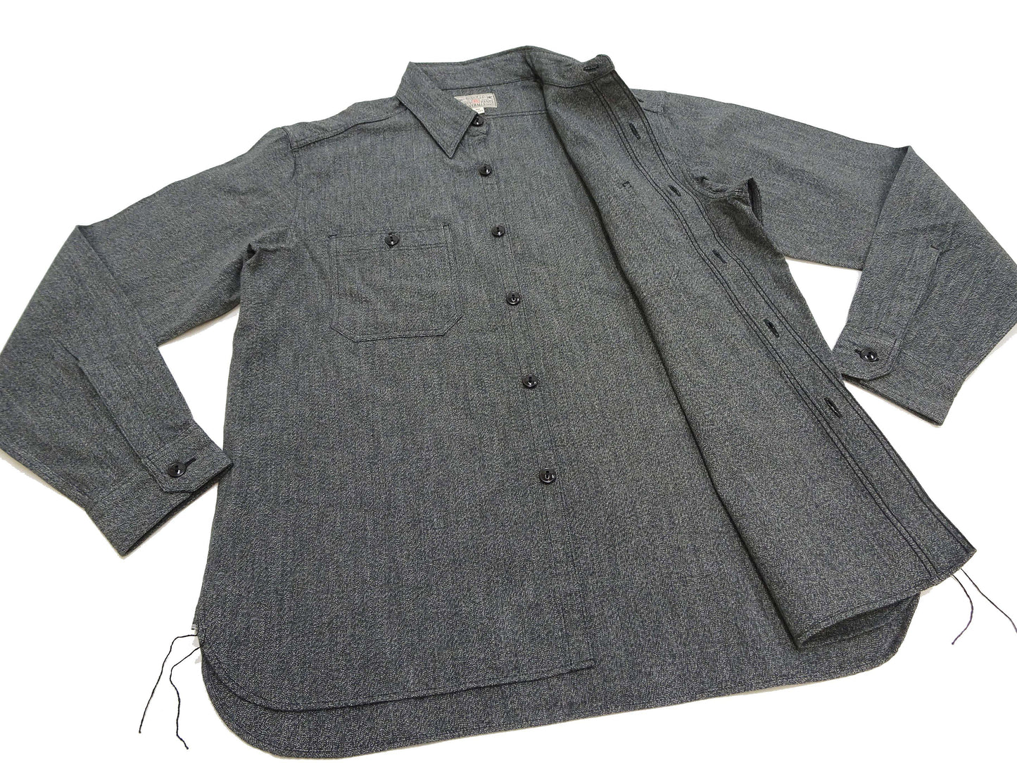 Buzz Rickson Cotton Covert Work Shirt - Men's Casual Vintage-Style Long Sleeve Button Up Shirt BR26082 119 Heathered-Black