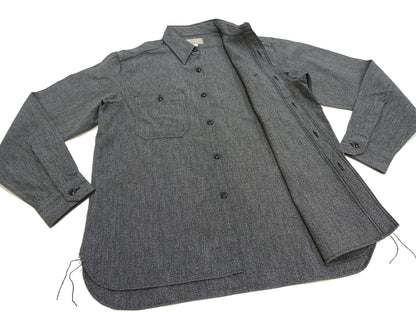 Buzz Rickson Cotton Covert Work Shirt - Men's Casual Vintage-Style Long Sleeve Button Up Shirt BR26082 119 Heathered-Black