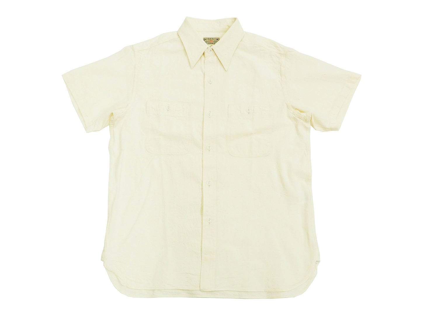 Buzz Rickson Chambray Shirt Men's U.S. Military Style Short Sleeve Button Up Shirt BR35857 Ecru