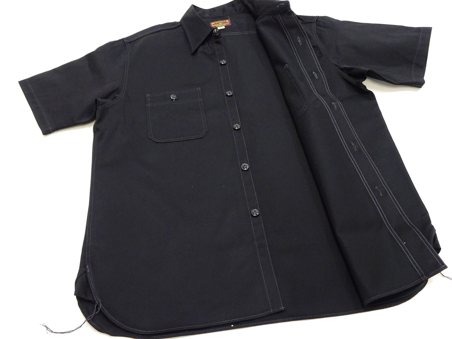 Buzz Rickson Herringbone Work Shirt - Men's Casual Military-Inspired Solid HBT Short-Sleeve Button-Up Shirt BR39530 119) Black