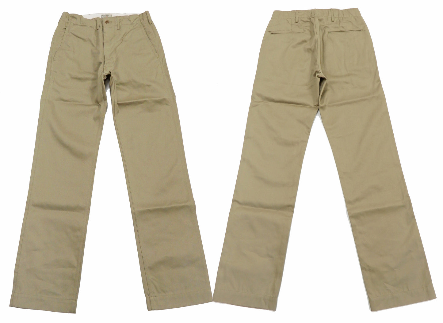 Buzz Rickson's Men's Original Spec Chinos 8.2 oz. Cotton Twill High-Rise Slimmer Straight Fit Military Chino Trousers with Zipper Fly Made in Japan (BR40025, 02 Khaki One Wash)