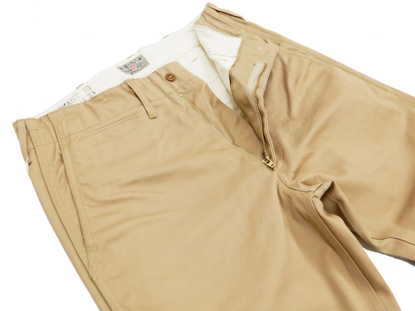 Buzz Rickson's Men's Original Spec Chinos 8.2 oz. Cotton Twill High-Rise Slimmer Straight Fit Military Chino Trousers with Zipper Fly Made in Japan (BR40025, 01 Beige, One Wash)