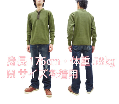 Buzz Rickson Waffle-Knit Thermal Henley T-Shirt Men's Long Sleeve Plain 3-Button Placket Heavyweight Thermal Tee BR68130 149 Olive
