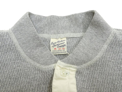 Buzz Rickson Waffle-Knit Thermal Henley T-Shirt Men's Long Sleeve Plain 3-Button Placket Heavyweight Thermal Tee BR68130 113 Heather-Gray