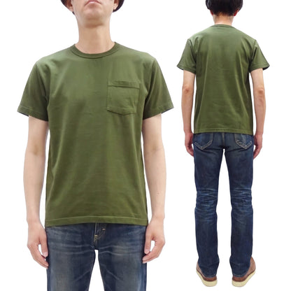 Buzz Rickson Men's Plain Short Sleeve Pocket T-Shirt, Made in USA, 6 oz. Ring-Spun Cotton Tubular-Knit Jersey Tee (BR78711 149 Olive)