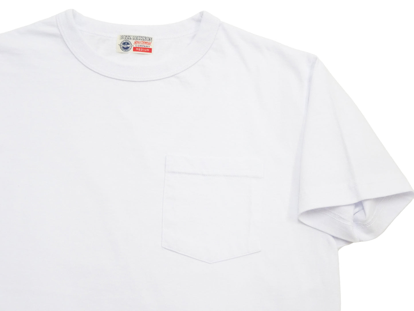 Buzz Rickson Men's Plain Short Sleeve Pocket T-Shirt, Made in USA, 6 oz. Ring-Spun Cotton Tubular-Knit Jersey Tee (BR78711 101 White)