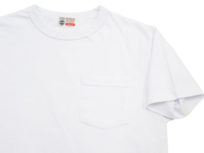 Buzz Rickson Men's Plain Short Sleeve Pocket T-Shirt, Made in USA, 6 oz. Ring-Spun Cotton Tubular-Knit Jersey Tee (BR78711 101 White)