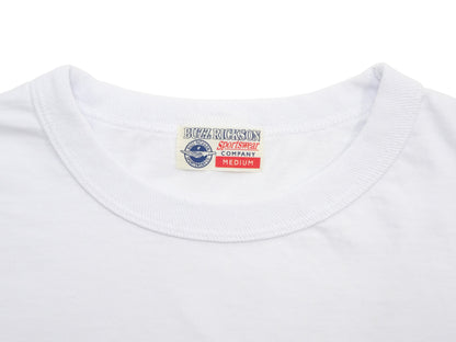 Buzz Rickson Men's Plain Short Sleeve Pocket T-Shirt, Made in USA, 6 oz. Ring-Spun Cotton Tubular-Knit Jersey Tee (BR78711 101 White)