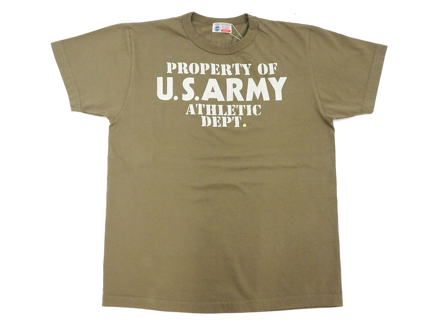 Buzz Rickson T-shirt Men's U.S. Army Athletic Department Military Graphic Short Sleeve Loopwheeled Tee BR79348 135 Khaki
