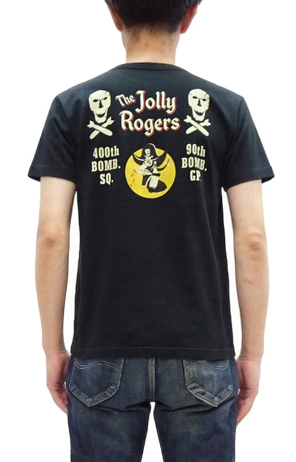 Buzz Rickson Men's Short Sleeve Loopwheeled Graphic Pocket T-Shirt - Jolly Rogers Military-Inspired Print - Made in USA (BR79711 119 Black)