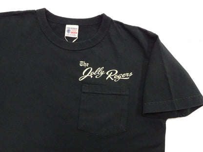 Buzz Rickson Men's Short Sleeve Loopwheeled Graphic Pocket T-Shirt - Jolly Rogers Military-Inspired Print - Made in USA (BR79711 119 Black)