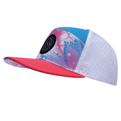 **ADULT** Color Vibes Hat - Flat Bill - Pixi Dust - Neon Peach / Neon Blue / White - Laser Mesh