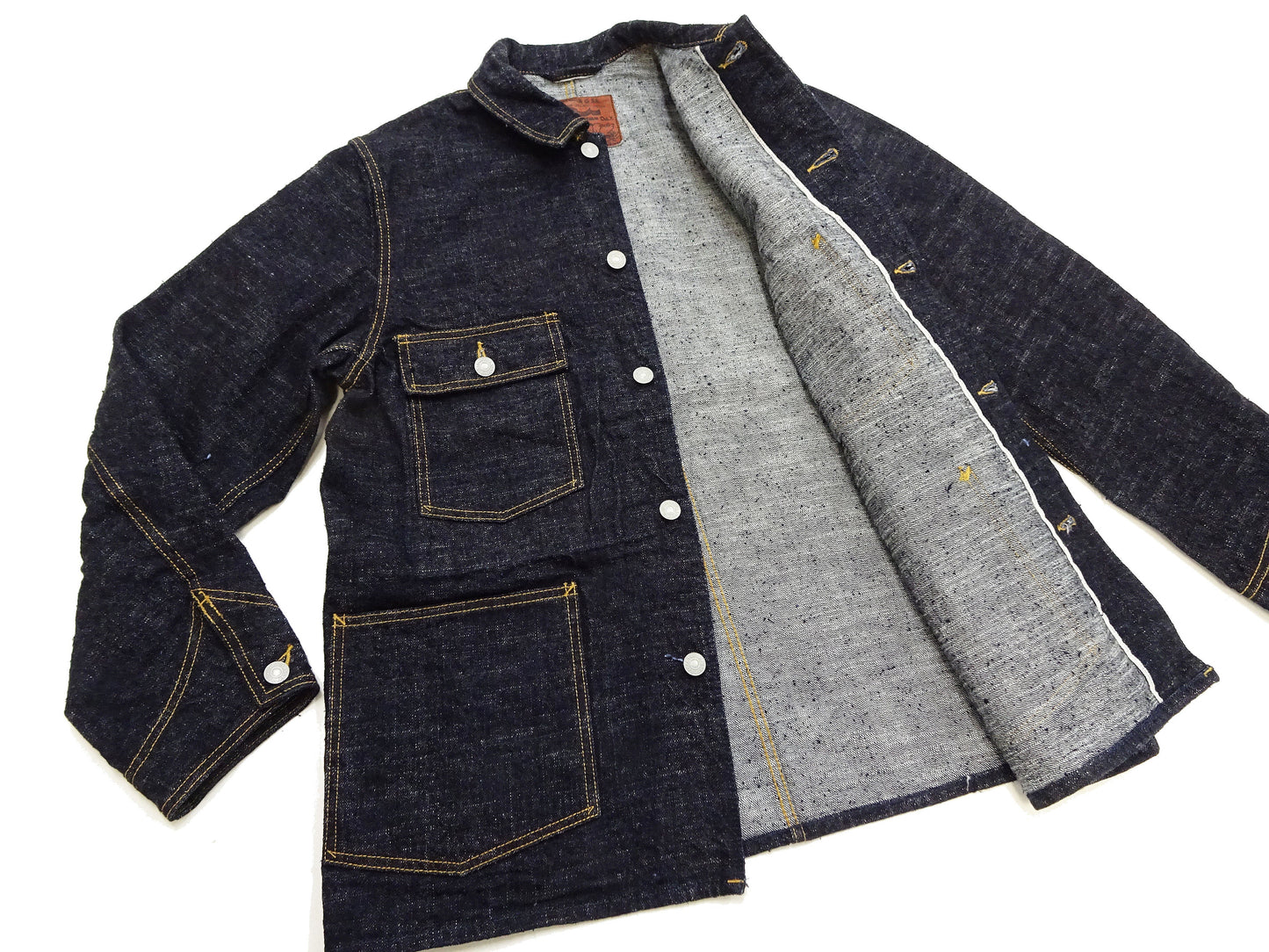 Studio D'Artisan Men's 15oz Selvedge Denim Chore Coat Jacket - Made in Japan, Regular Fit, Toyoda GL3 Loom-Woven (SDA D4620, One-Wash)
