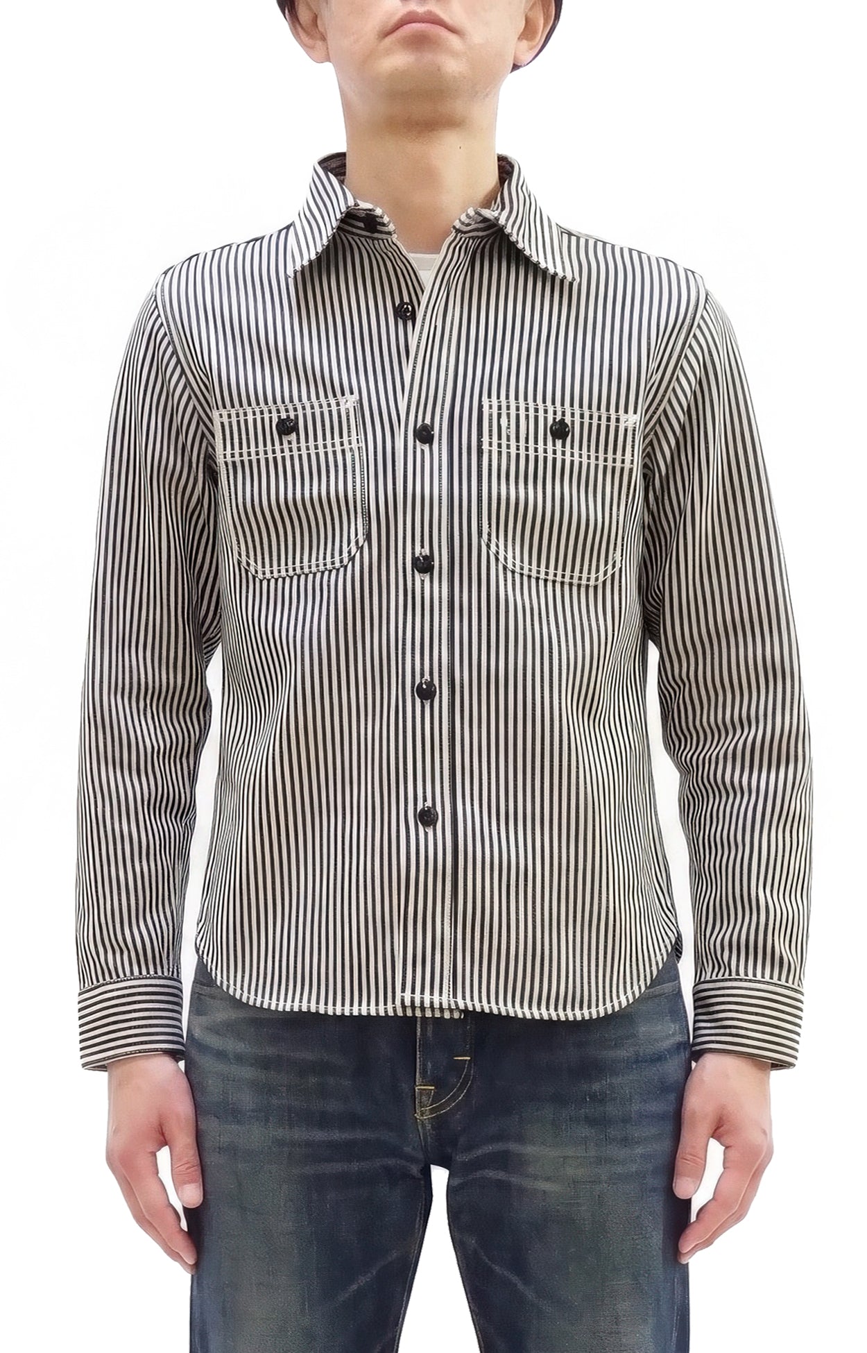 Studio D'artisan Men's 14 oz. Heavyweight Hickory Stripe Long Sleeve Work Shirt, 100% Cotton, Made in Japan (SDA D5335H)