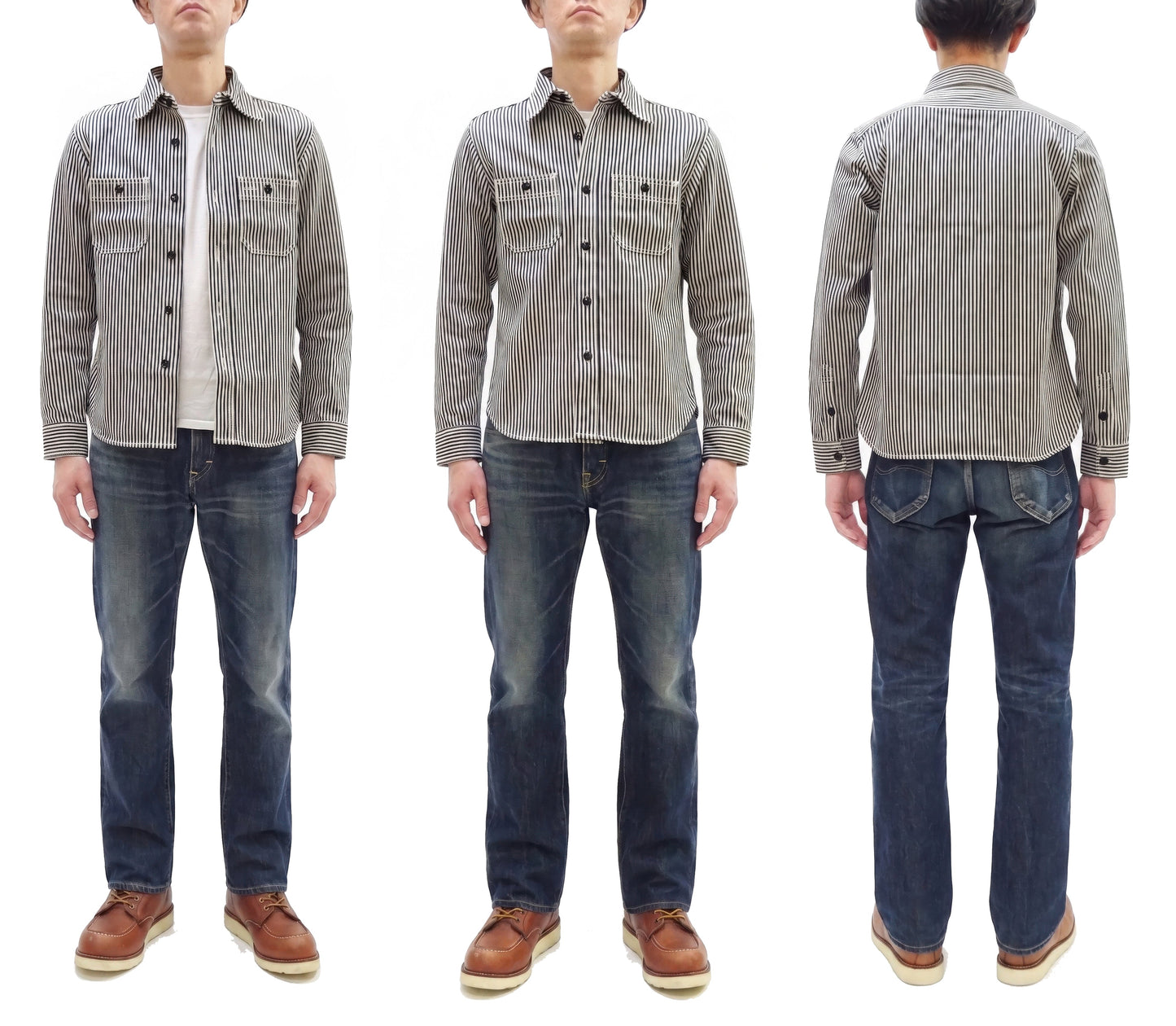 Studio D'artisan Men's 14 oz. Heavyweight Hickory Stripe Long Sleeve Work Shirt, 100% Cotton, Made in Japan (SDA D5335H)