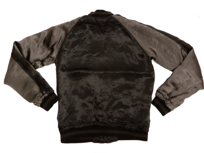 Satori Script Men's Japanese Souvenir Jacket Koi Fish Carp Sukajan GSJR-023 Black/Charcoal-Gray