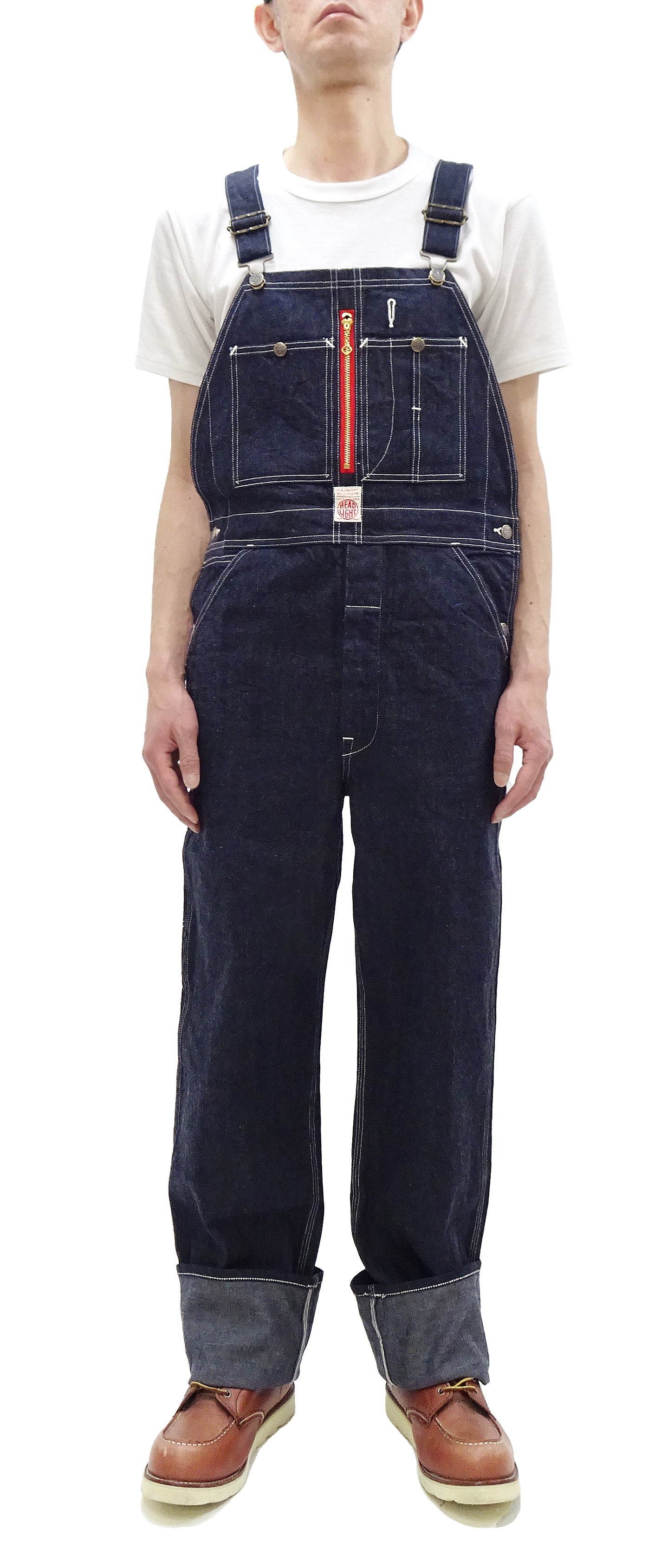HEADLIGHT Overalls Men's Casual Unlined 11 Oz. Denim Low-back Bib Overalls with X-back Suspender Straps Toyo Enterprises HD42554 421A One-Wash