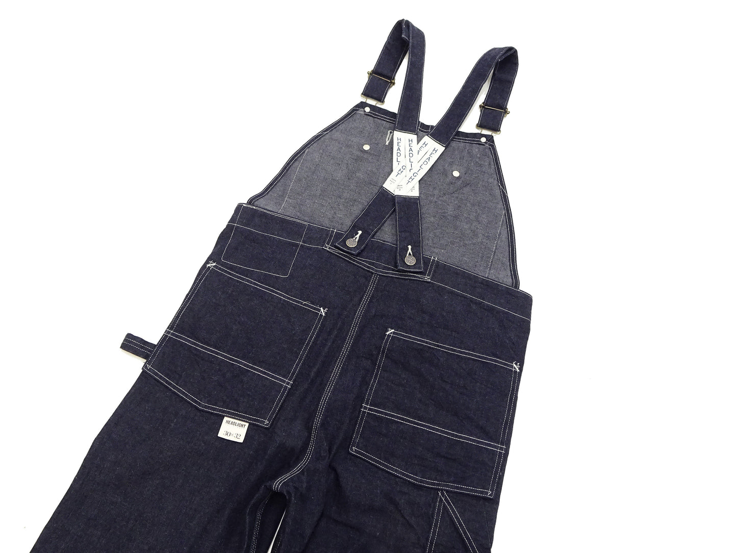 HEADLIGHT Overalls Men's Casual Unlined 11 Oz. Denim Low-back Bib Overalls with X-back Suspender Straps Toyo Enterprises HD42554 421A One-Wash