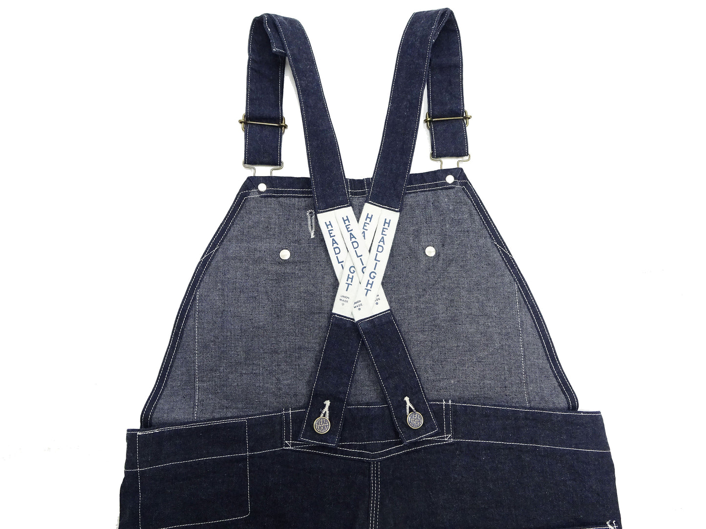 HEADLIGHT Overalls Men's Casual Unlined 11 Oz. Denim Low-back Bib Overalls with X-back Suspender Straps Toyo Enterprises HD42554 421A One-Wash