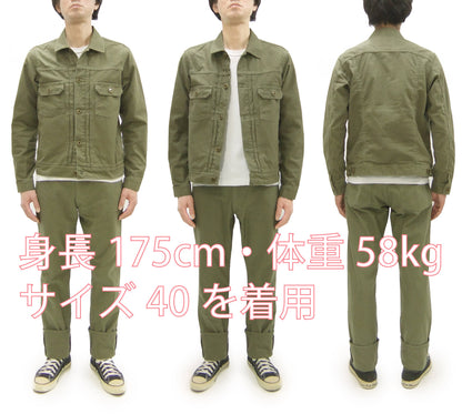 Japan Blue Jeans Jacket Men's Modern-Fit Type 2 Style Lightweight Sulphur-Dyed Back Satin Jacket JBGJ1020 Olive One-Wash