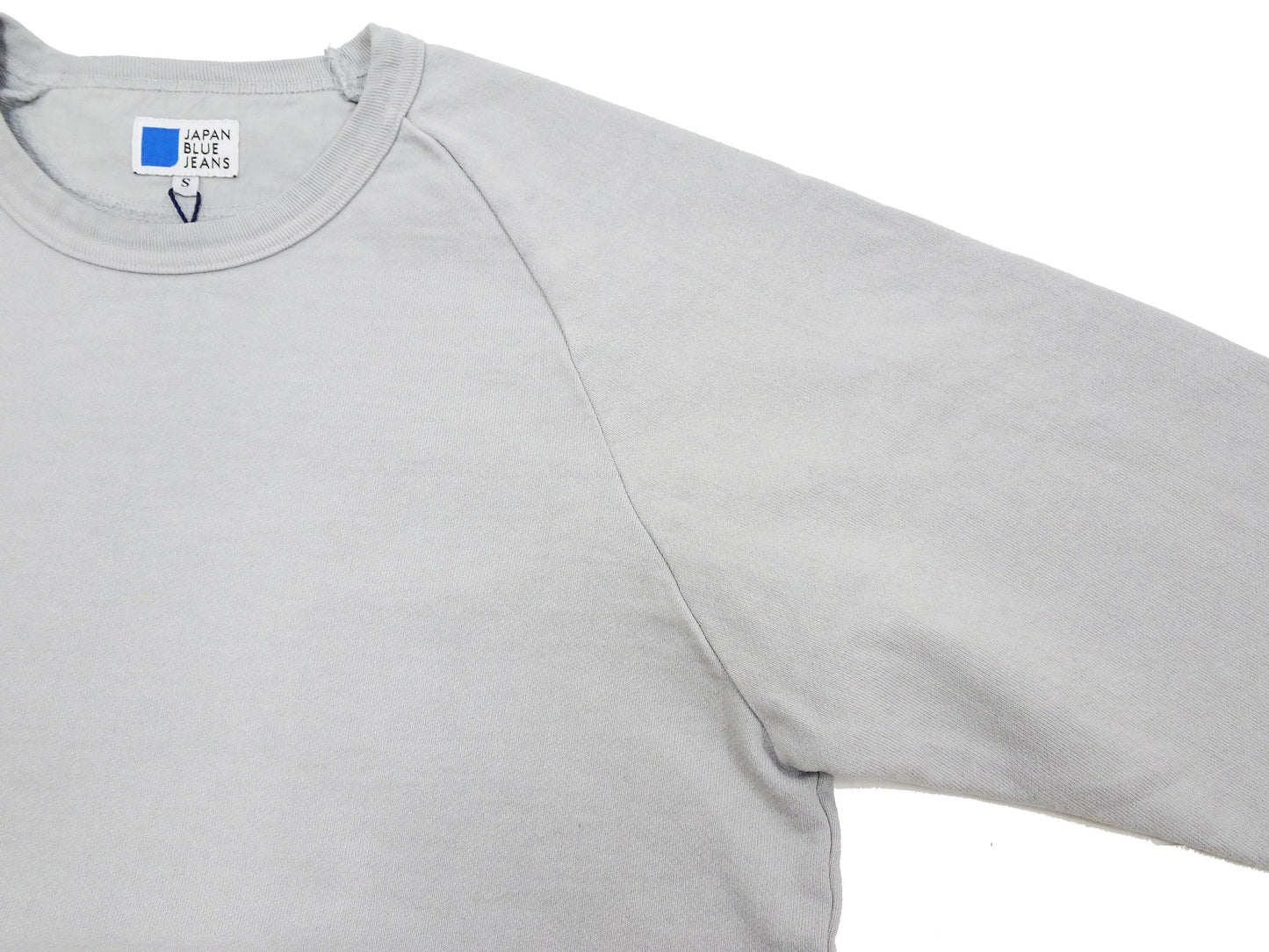 Japan Blue Jeans Long Sleeve French Terry T-Shirt Men's Casual Plain Crew-Neck Raglan-Sleeve Inlay Shirt JBKN1001 Light-Gray