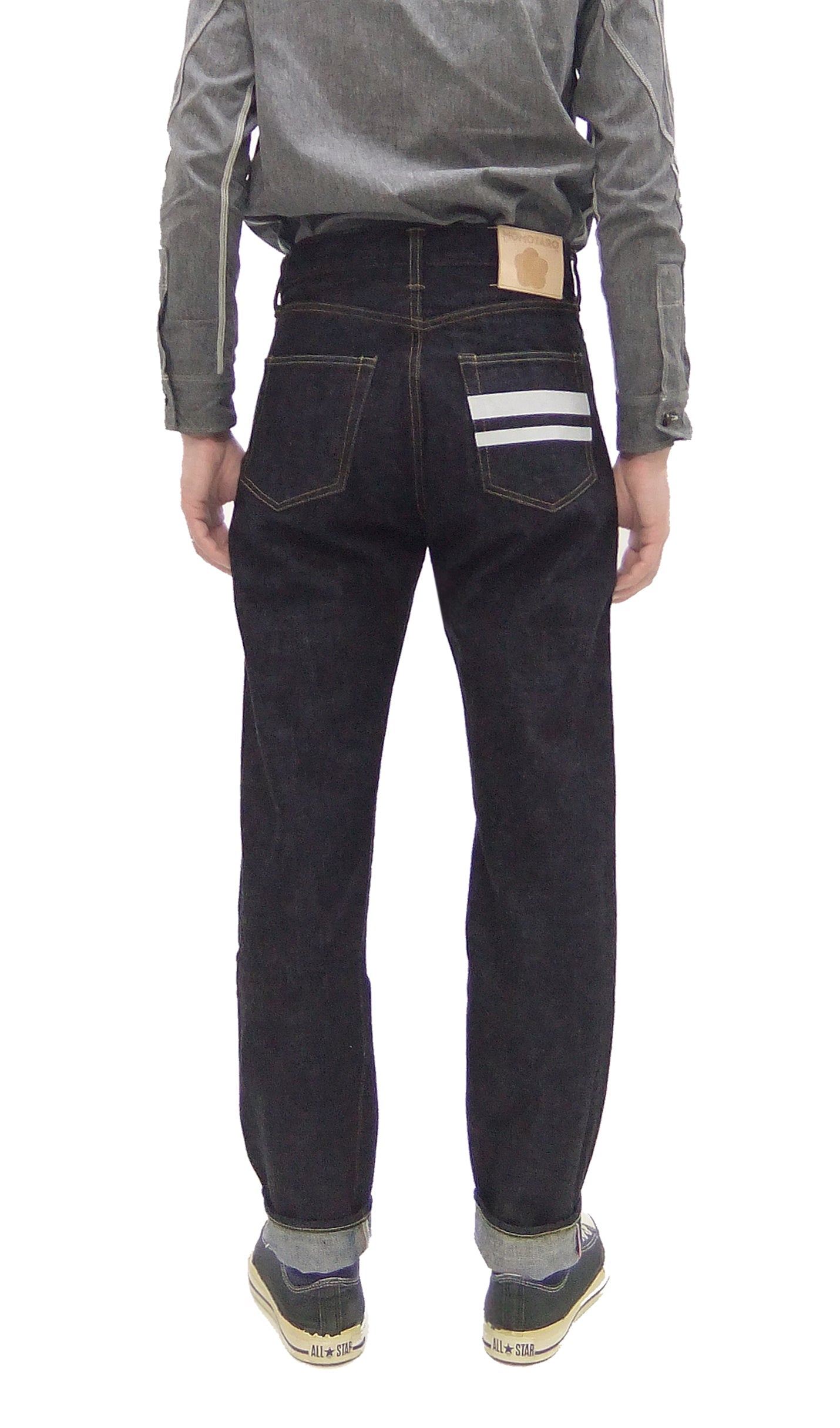 Momotaro Jeans #200 with Double-Stripe Paint Men's Regular Tapered Fit Zip-Fly Jean Pants 14.7oz. Zimbabwean Cotton Deep Indigo Denim MMJZ0201 One-Wash
