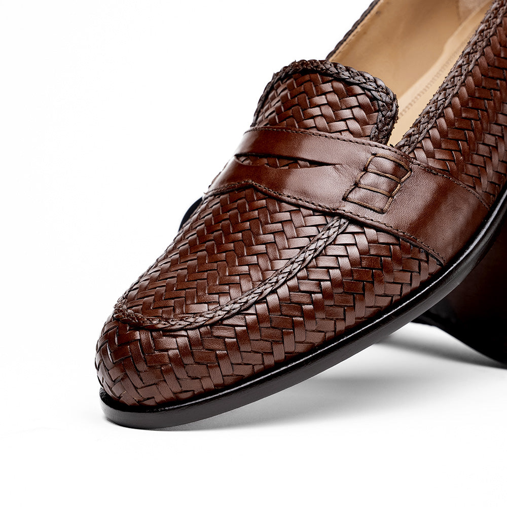 15-585-BRN NICOLA Italian Calfskin Basketweave, Dark  Brown