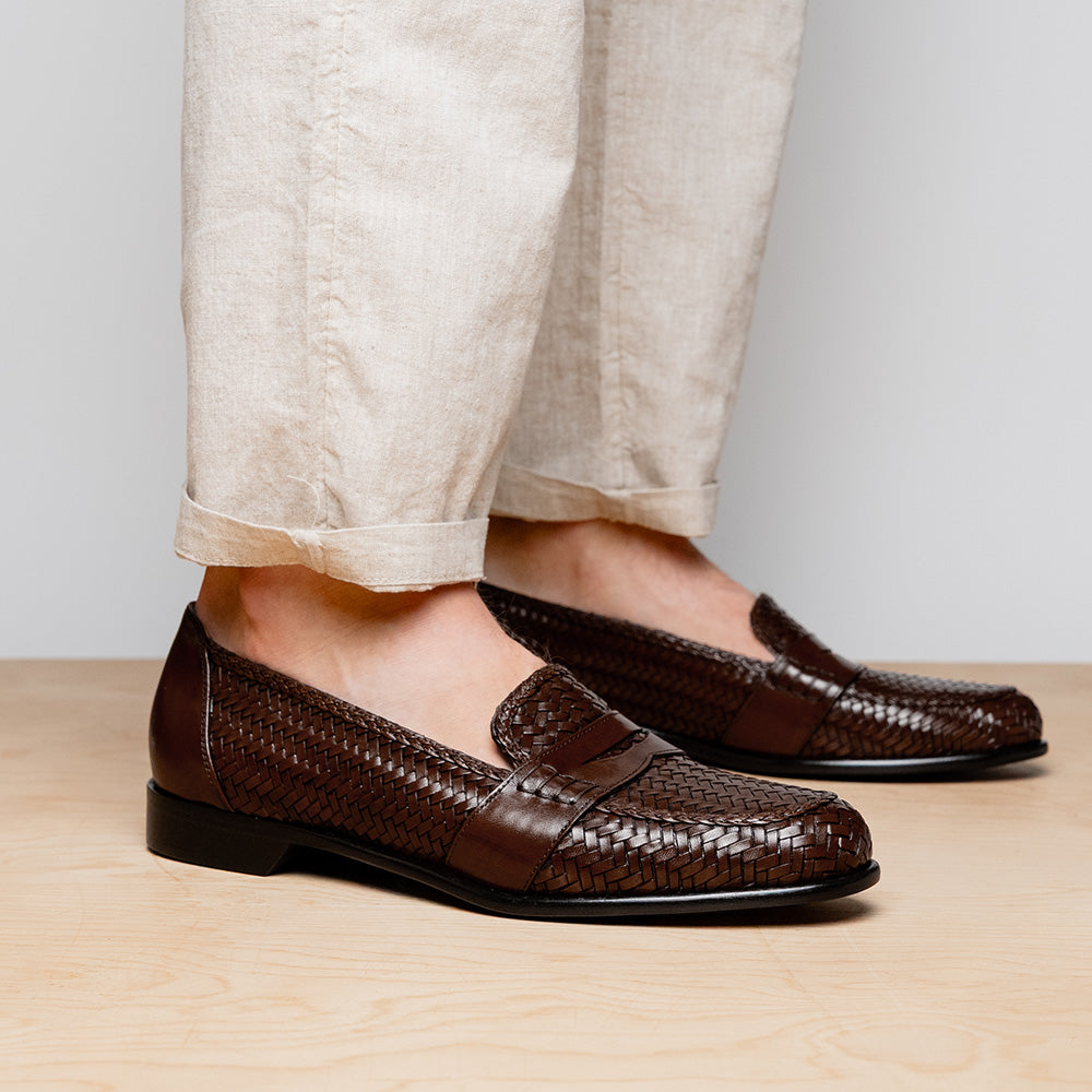 15-585-BRN NICOLA Italian Calfskin Basketweave, Dark  Brown
